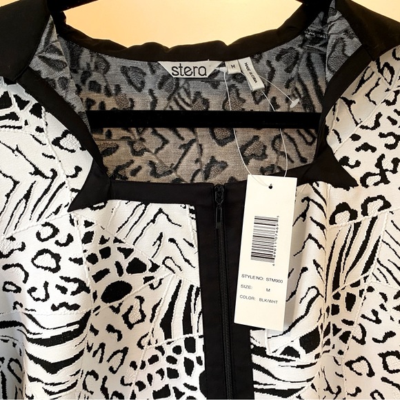 NWT Stera Black & White Zip Stretch Blouse/Jacket - Picture 3 of 5